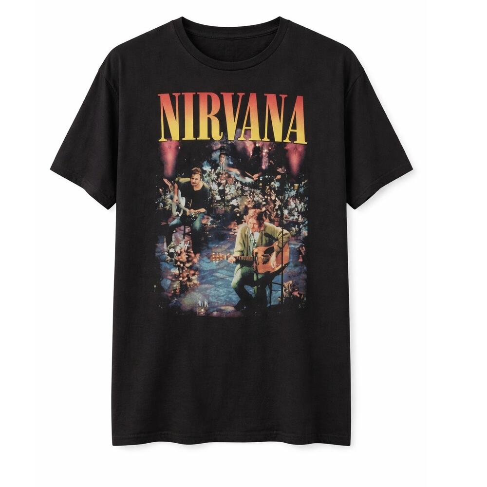 Nirvana MTV Unplugged T-Shirt Men L Black New York Kurt Cobain Graphic Music Tee